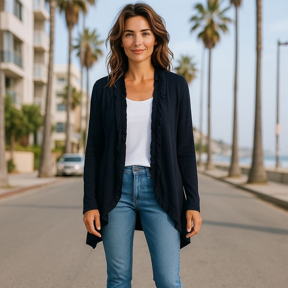 Vertigo Paris Sweaters - Vertigo Paris Black Ruffled Lace Cardigan